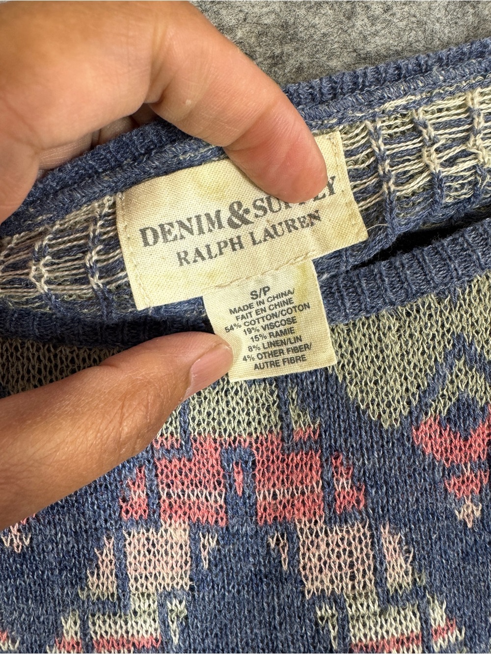 Denim & Supply Ralph Lauren Cotton Blend Aztec Knit Top Blue Small Boho Festival - Picture 5 of 14